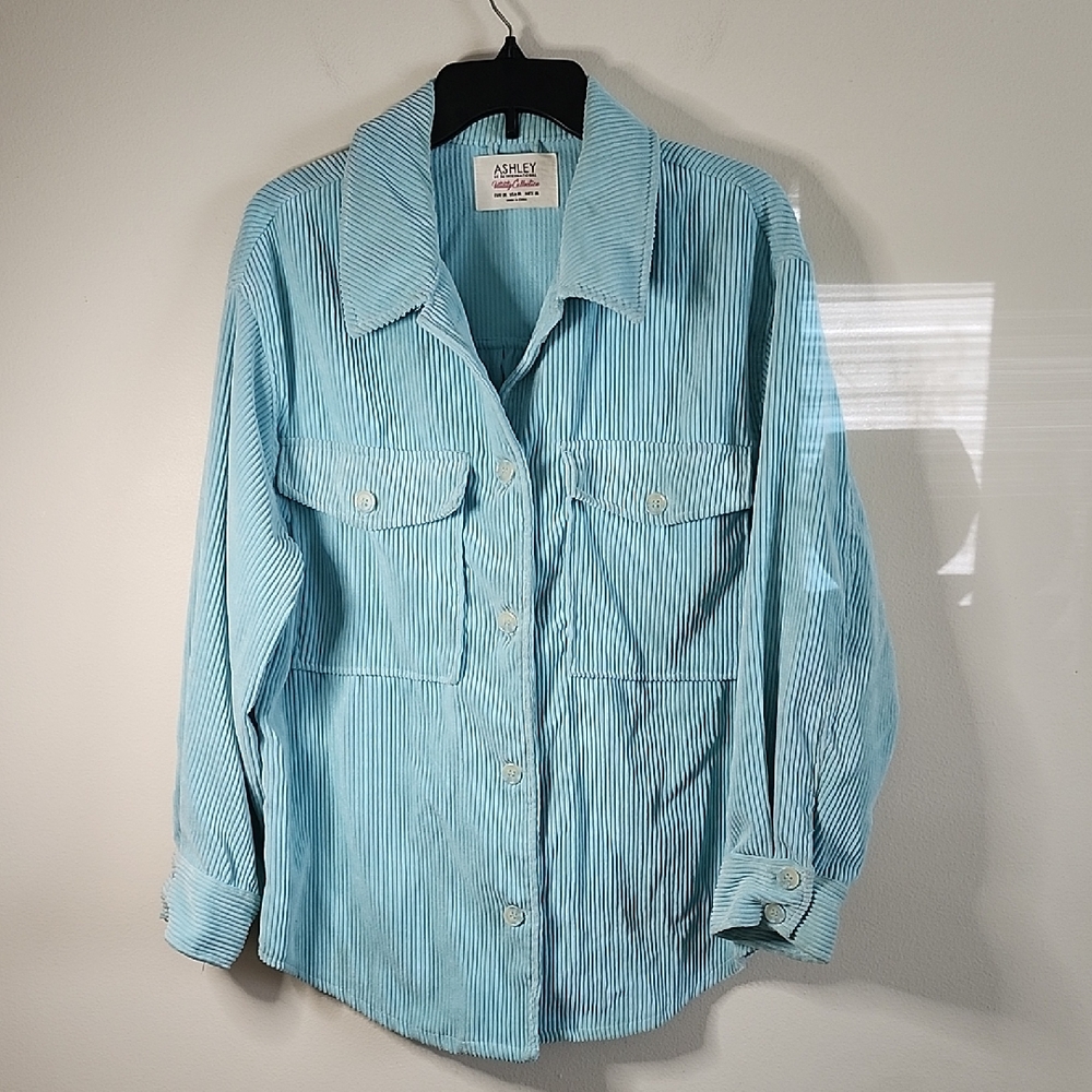 Ashley By 26 International Ocean Blue Corduroy Shacket Lightweight Womens Medium
